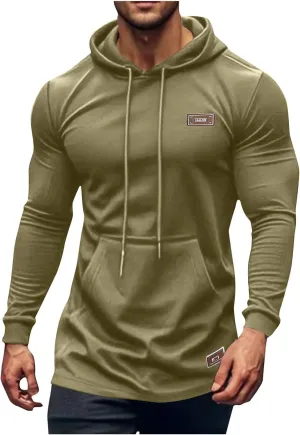 Men's Hoodies Basic Solid Vintage Drawstring Casual Loose Pullover Tops Big And Tall Comfy Lightweight Clothes 2024