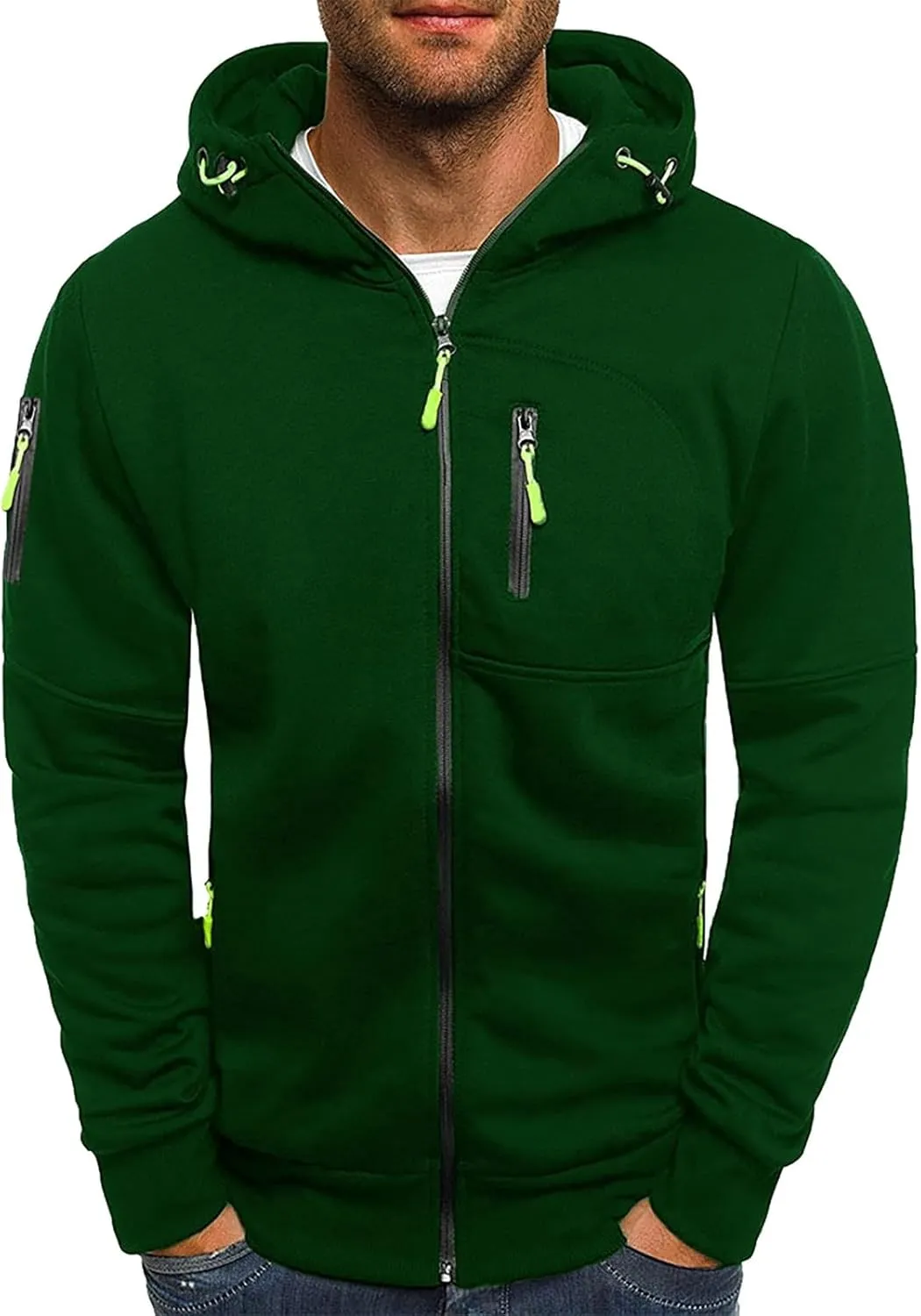 Men's Hoodies Full Zip Casual Cotton Hooded Fleece Drawstring Hoodies Pullover Sweatshirts Casual Long Sleeve Shirts