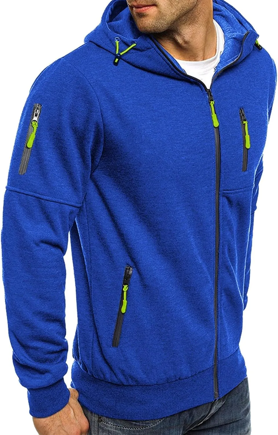 Men's Hoodies Full Zip Casual Cotton Hooded Fleece Drawstring Hoodies Pullover Sweatshirts Casual Long Sleeve Shirts