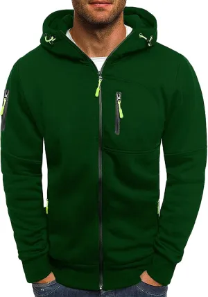 Men's Hoodies Full Zip Casual Cotton Hooded Fleece Drawstring Hoodies Pullover Sweatshirts Casual Long Sleeve Shirts