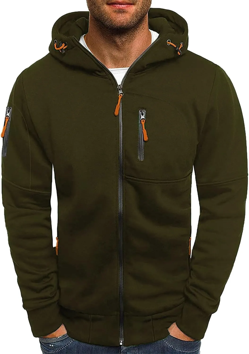 Men's Hoodies Full Zip Casual Cotton Hooded Fleece Drawstring Hoodies Pullover Sweatshirts Casual Long Sleeve Shirts