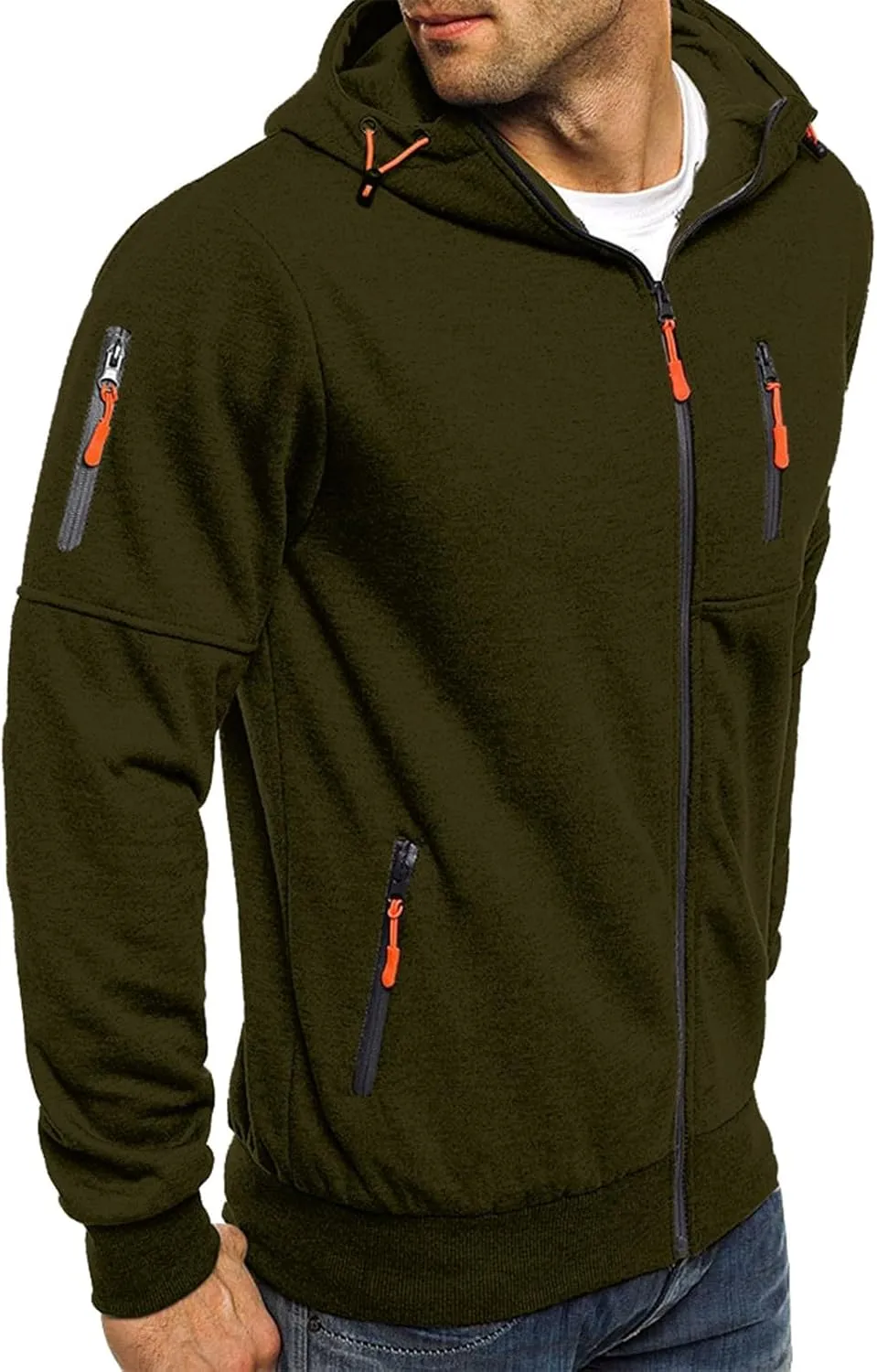 Men's Hoodies Full Zip Casual Cotton Hooded Fleece Drawstring Hoodies Pullover Sweatshirts Casual Long Sleeve Shirts