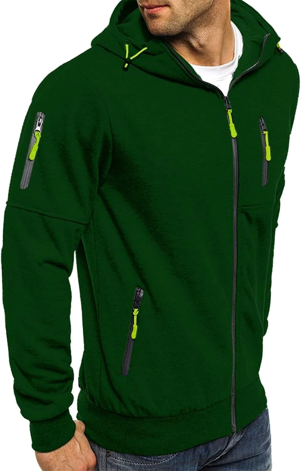 Men's Hoodies Full Zip Casual Cotton Hooded Fleece Drawstring Hoodies Pullover Sweatshirts Casual Long Sleeve Shirts