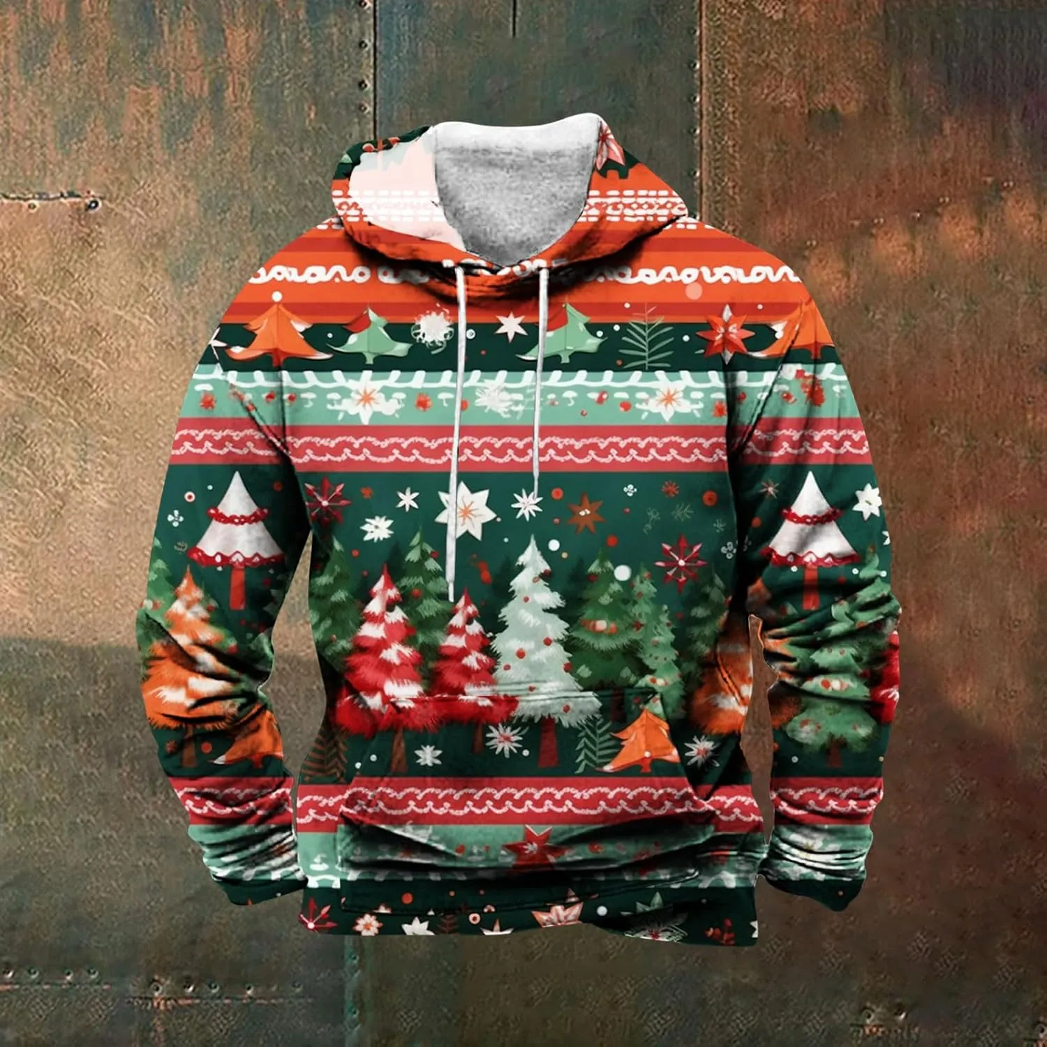 Mens Hoodies Graphic Christmas Vintage Sweatshirts for Men Big and Tall Heavyweight Drawstring Long Sleeve Hoodies