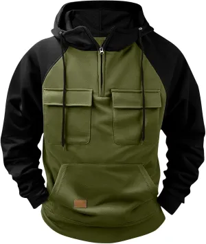 Mens Hoodies Pullover Long Sleeve Vintage Workout Hoodies Quarter Zip Military Tactical Sweatshirt Fall Pullover