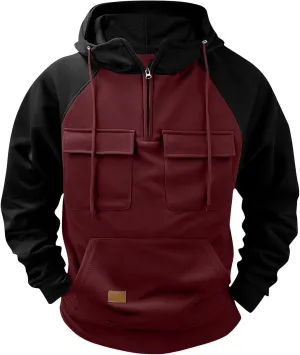 Mens Hoodies Pullover Long Sleeve Vintage Workout Hoodies Quarter Zip Military Tactical Sweatshirt Fall Pullover