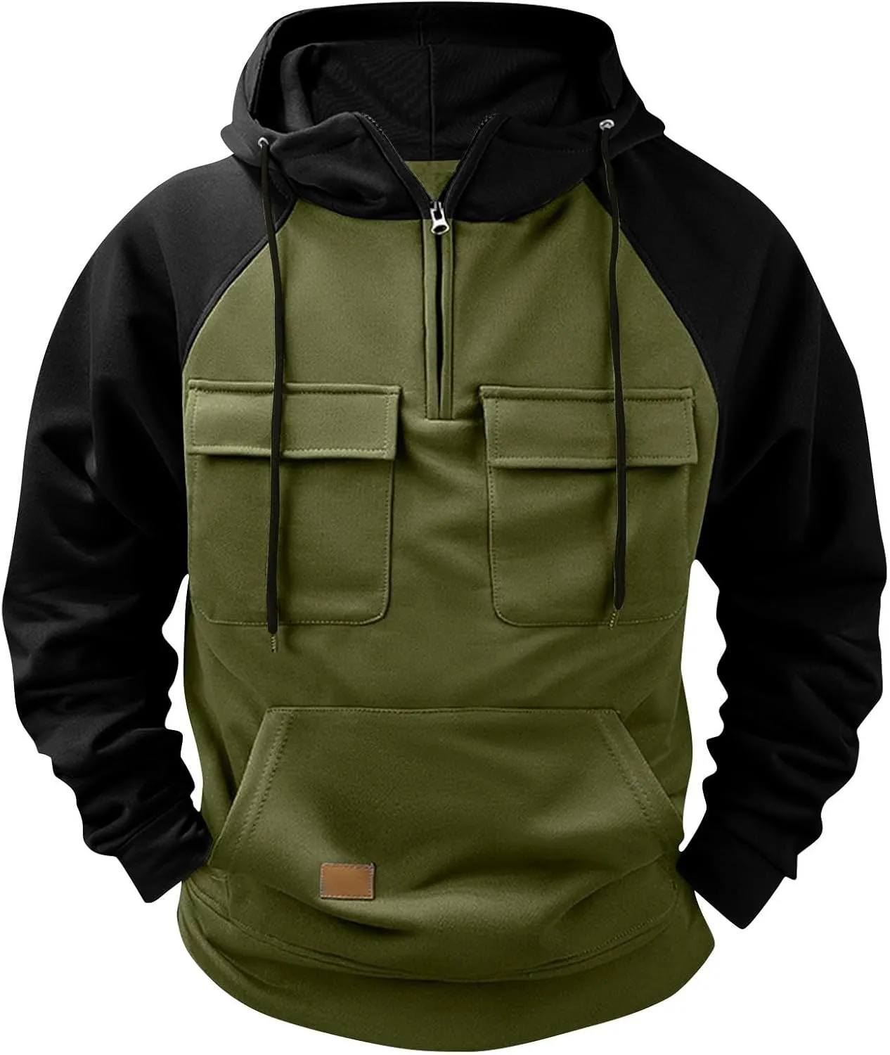Mens Hoodies Pullover Long Sleeve Vintage Workout Hoodies Quarter Zip Military Tactical Sweatshirt Fall Pullover