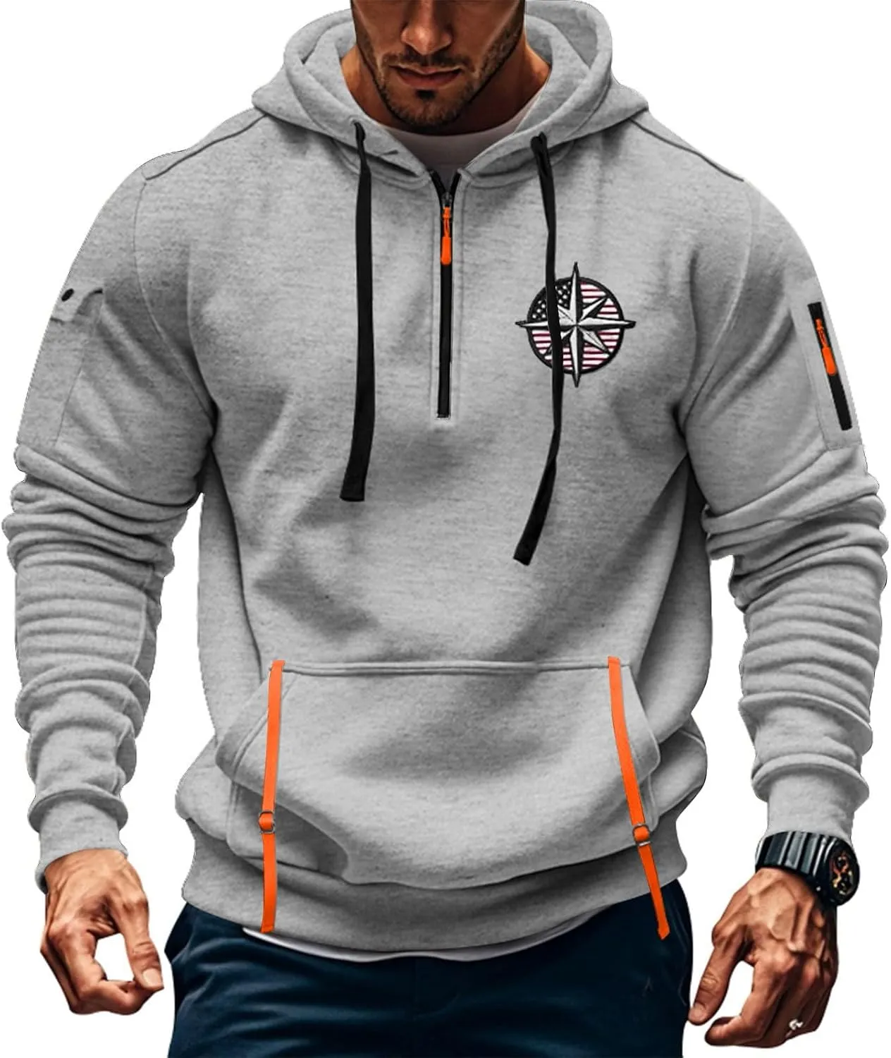 Mens Hoodies Pullover Military Tactical Long Sleeve Hoodies Vintage Workout Quarter Zip Sweatshirt Trendy Pullover