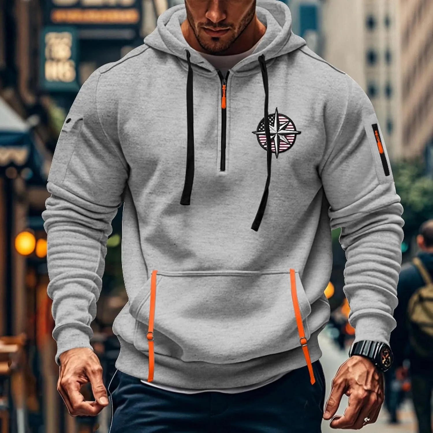 Mens Hoodies Pullover Military Tactical Long Sleeve Hoodies Vintage Workout Quarter Zip Sweatshirt Trendy Pullover