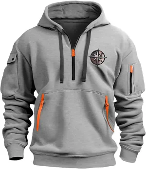 Mens Hoodies Pullover Military Tactical Long Sleeve Hoodies Vintage Workout Quarter Zip Sweatshirt Trendy Pullover