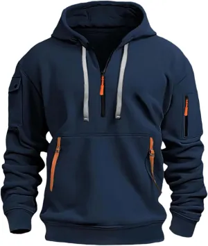 Men's Hoodies Quarter Zip Pullover Vintage Workout Running Active Hoodies with Pockets Military Tactical Sweatshirt