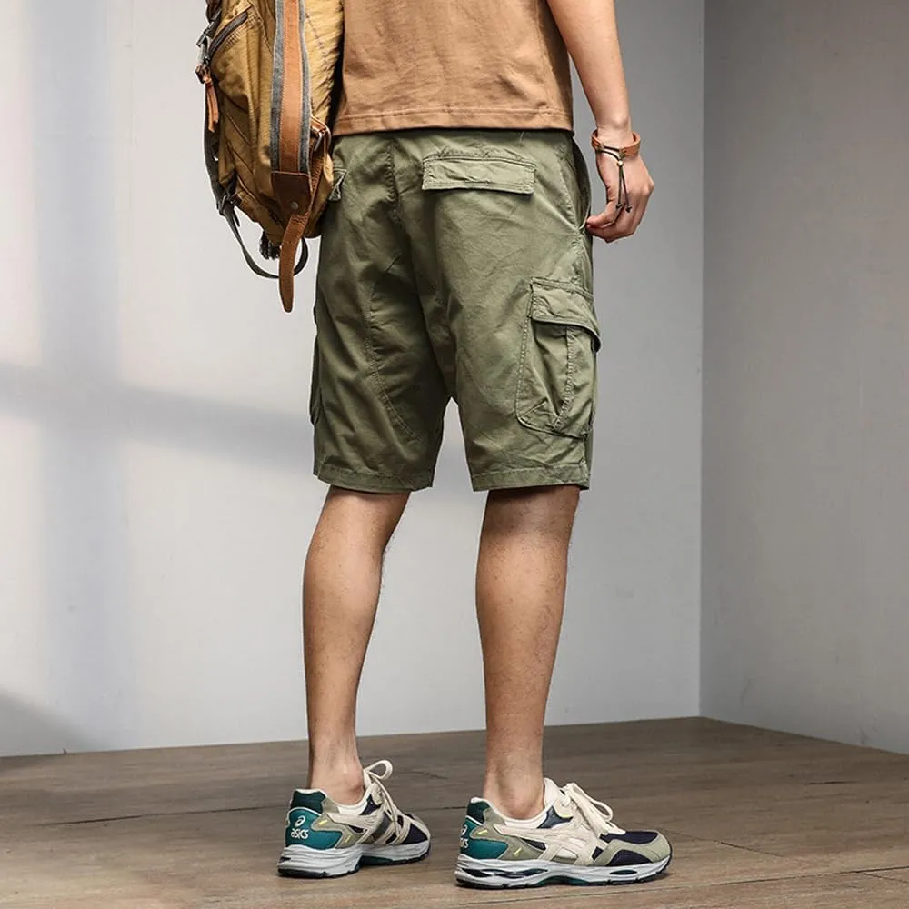 Men's Multi Pockets Graffiti Cargo Shorts Summer Regular Fit Drawstring Cotton Tactical Shorts