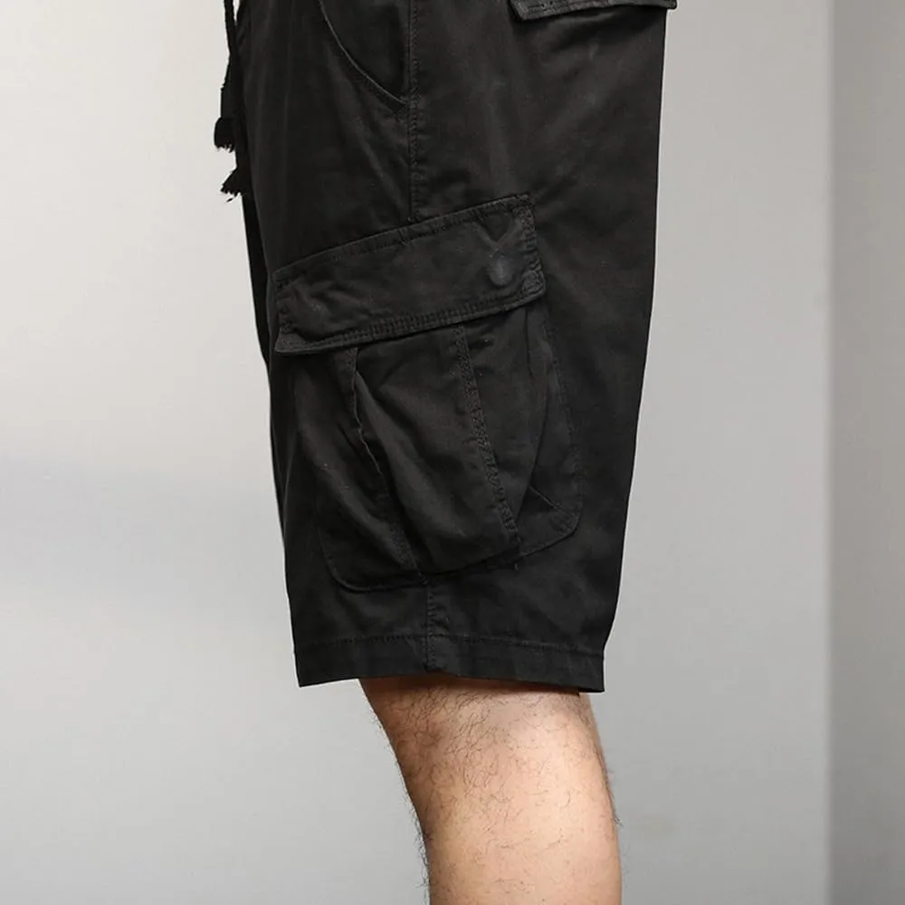 Men's Multi Pockets Graffiti Cargo Shorts Summer Regular Fit Drawstring Cotton Tactical Shorts