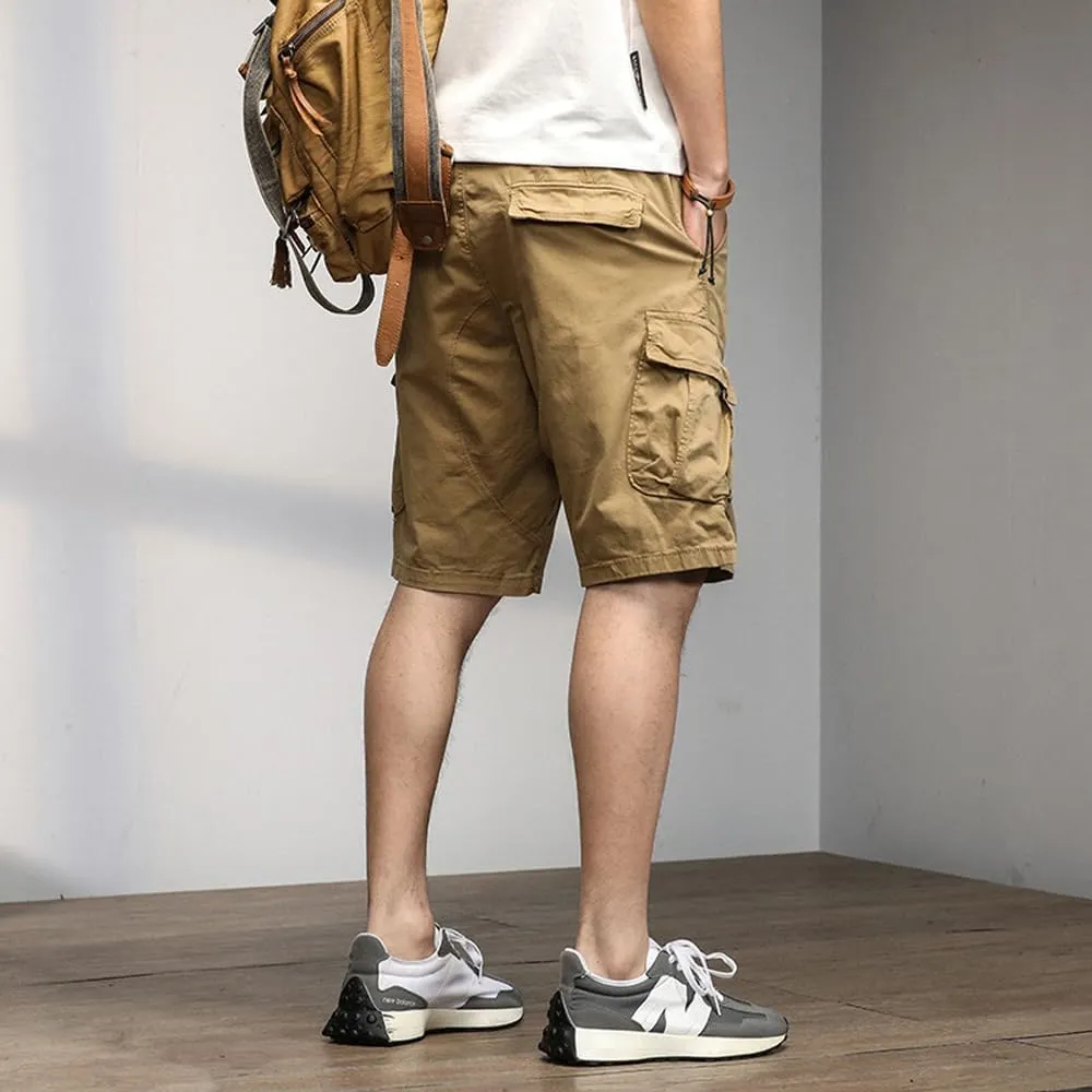 Men's Multi Pockets Graffiti Cargo Shorts Summer Regular Fit Drawstring Cotton Tactical Shorts
