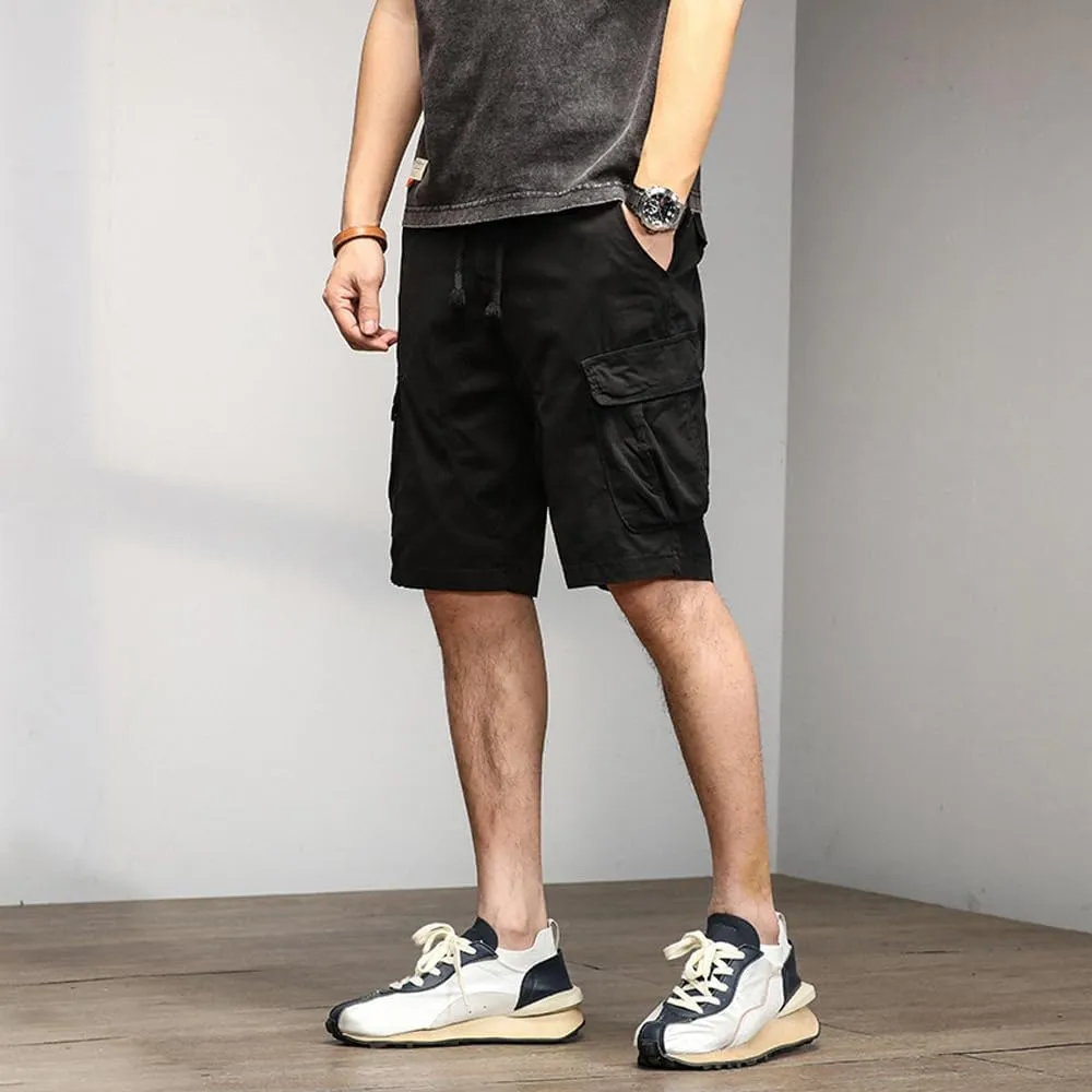 Men's Multi Pockets Graffiti Cargo Shorts Summer Regular Fit Drawstring Cotton Tactical Shorts