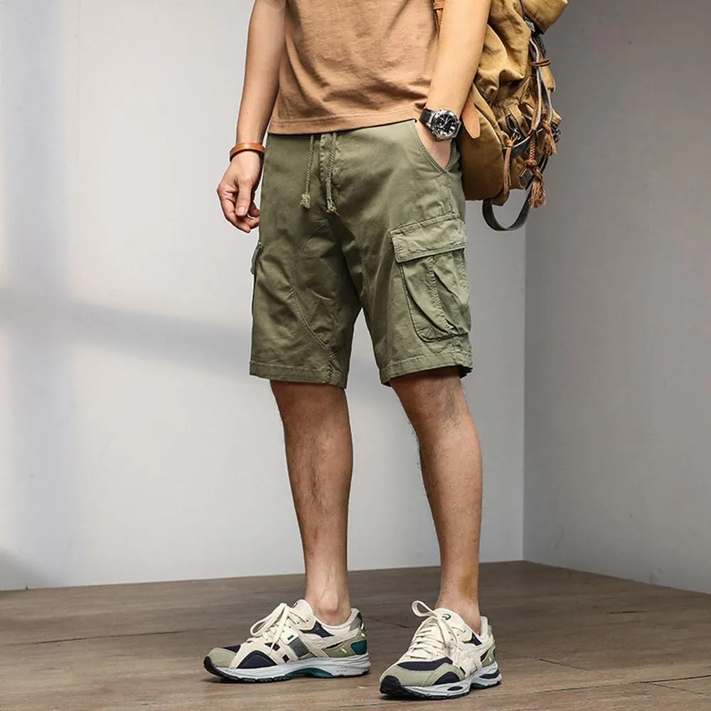 Men's Multi Pockets Graffiti Cargo Shorts Summer Regular Fit Drawstring Cotton Tactical Shorts