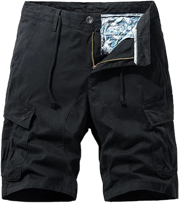 Men's Multi Pockets Graffiti Cargo Shorts Summer Regular Fit Drawstring Cotton Tactical Shorts