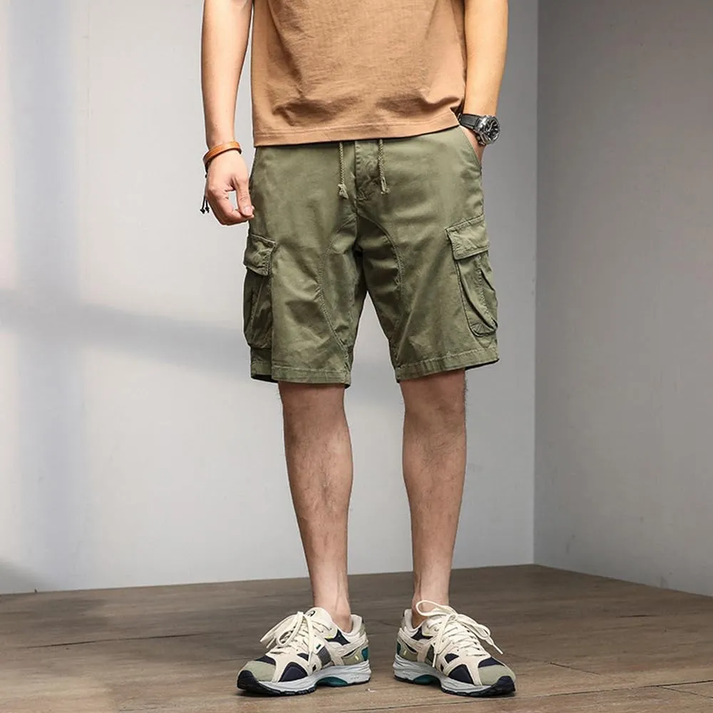 Men's Multi Pockets Graffiti Cargo Shorts Summer Regular Fit Drawstring Cotton Tactical Shorts