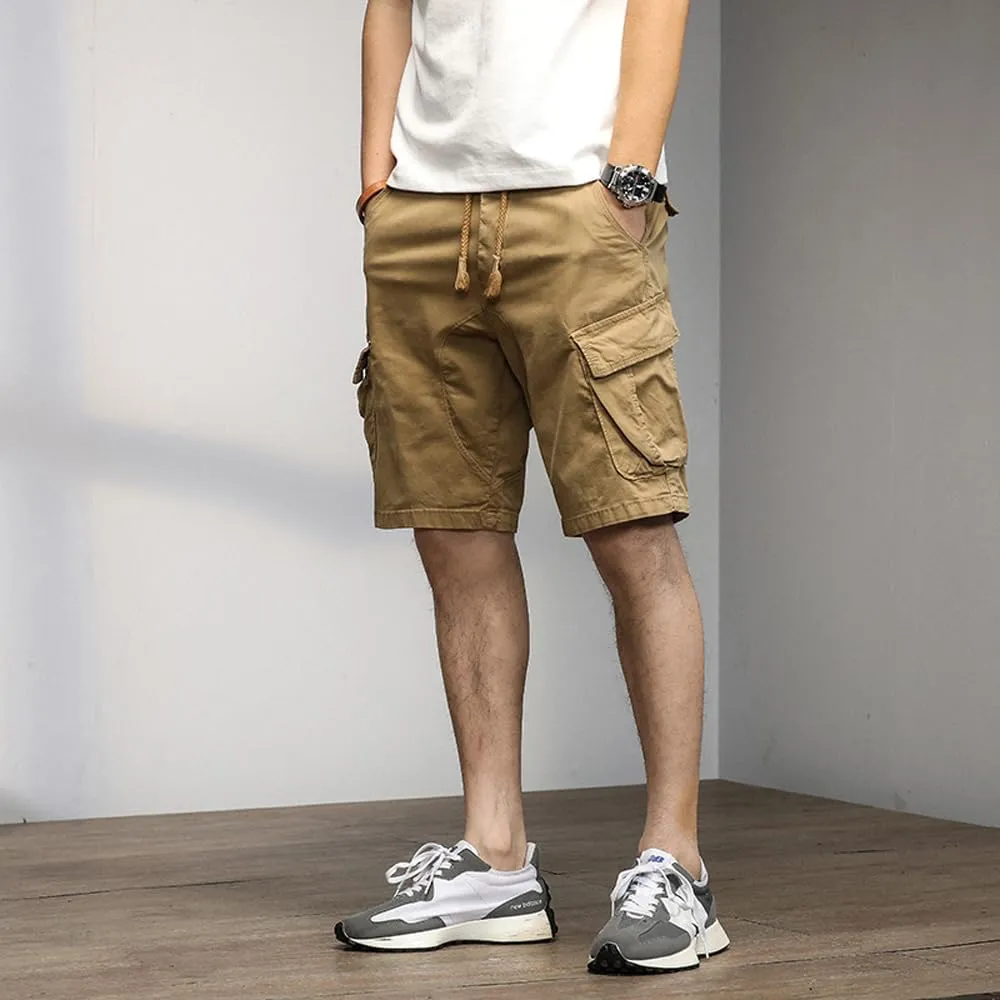 Men's Multi Pockets Graffiti Cargo Shorts Summer Regular Fit Drawstring Cotton Tactical Shorts