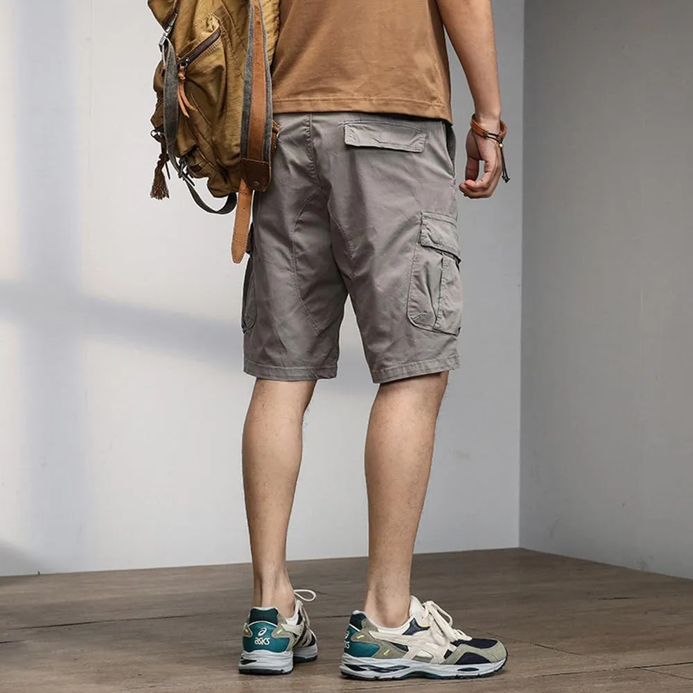 Men's Multi Pockets Graffiti Cargo Shorts Summer Regular Fit Drawstring Cotton Tactical Shorts