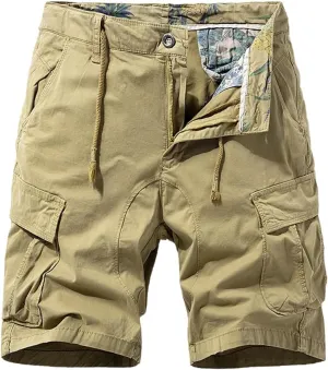 Men's Multi Pockets Graffiti Cargo Shorts Summer Regular Fit Drawstring Cotton Tactical Shorts