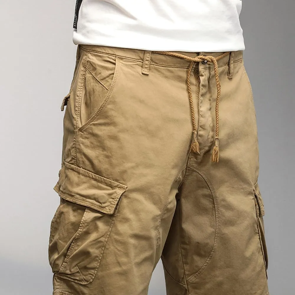 Men's Multi Pockets Graffiti Cargo Shorts Summer Regular Fit Drawstring Cotton Tactical Shorts