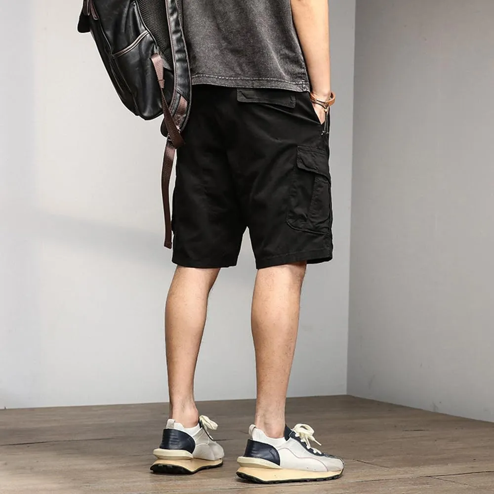 Men's Multi Pockets Graffiti Cargo Shorts Summer Regular Fit Drawstring Cotton Tactical Shorts