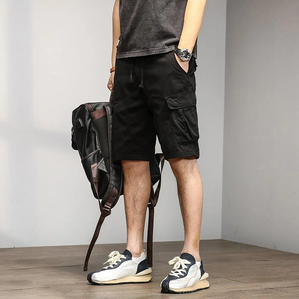 Men's Multi Pockets Graffiti Cargo Shorts Summer Regular Fit Drawstring Cotton Tactical Shorts