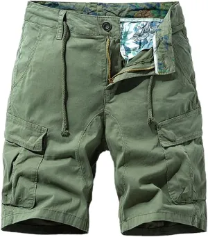 Men's Multi Pockets Graffiti Cargo Shorts Summer Regular Fit Drawstring Cotton Tactical Shorts