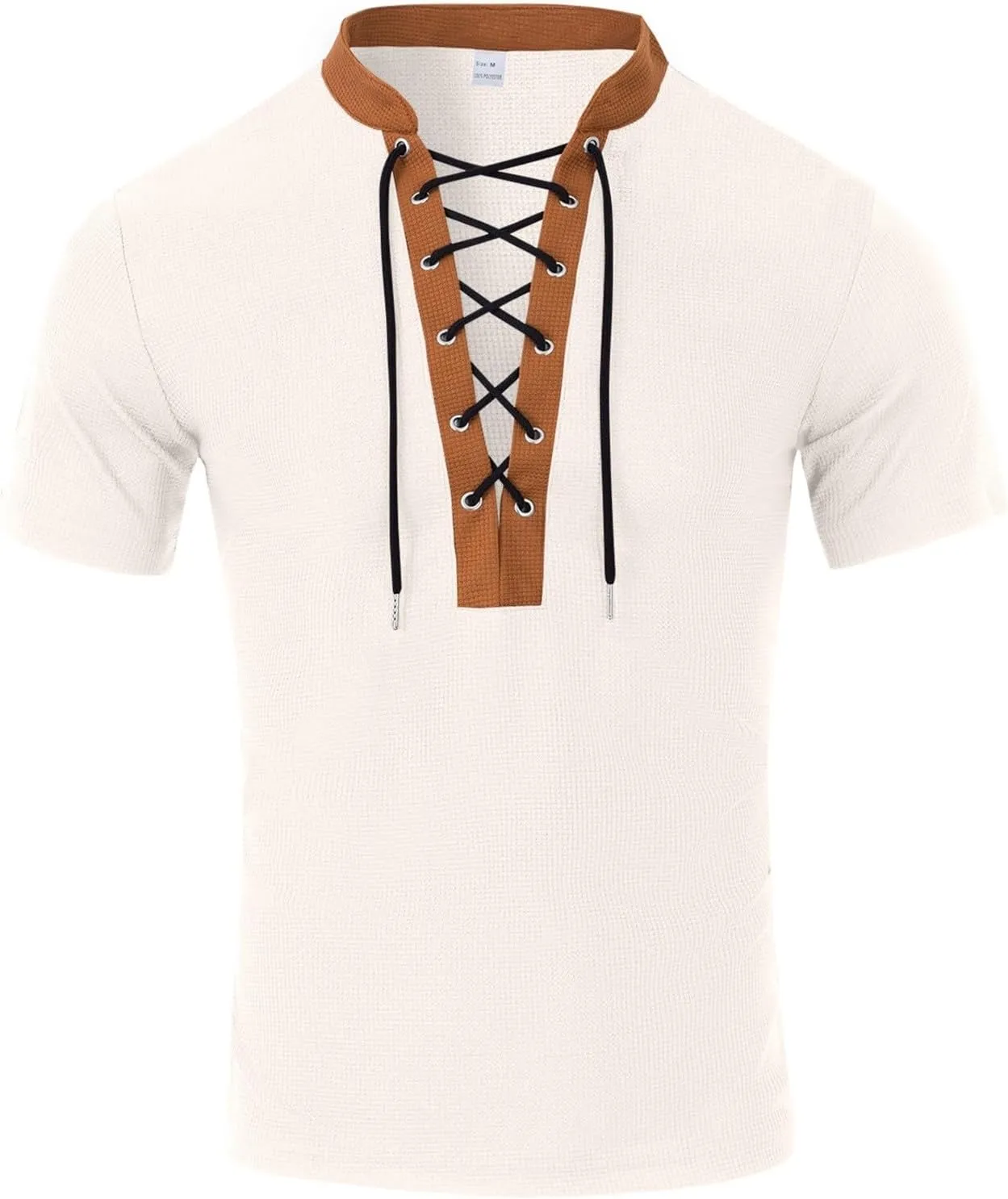 Mens Polo T-Shirts Workout Lace Up Drawstring Top Hawaiian Strappy Solid T Shirt V-Neck Fit Summer Henley Shirts