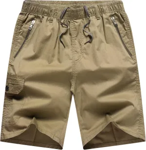 Men's Relaxed Fit Cargo Shorts Solid Cotton Cargo Shorts with Pockets Drawstring Work Shorts for Men