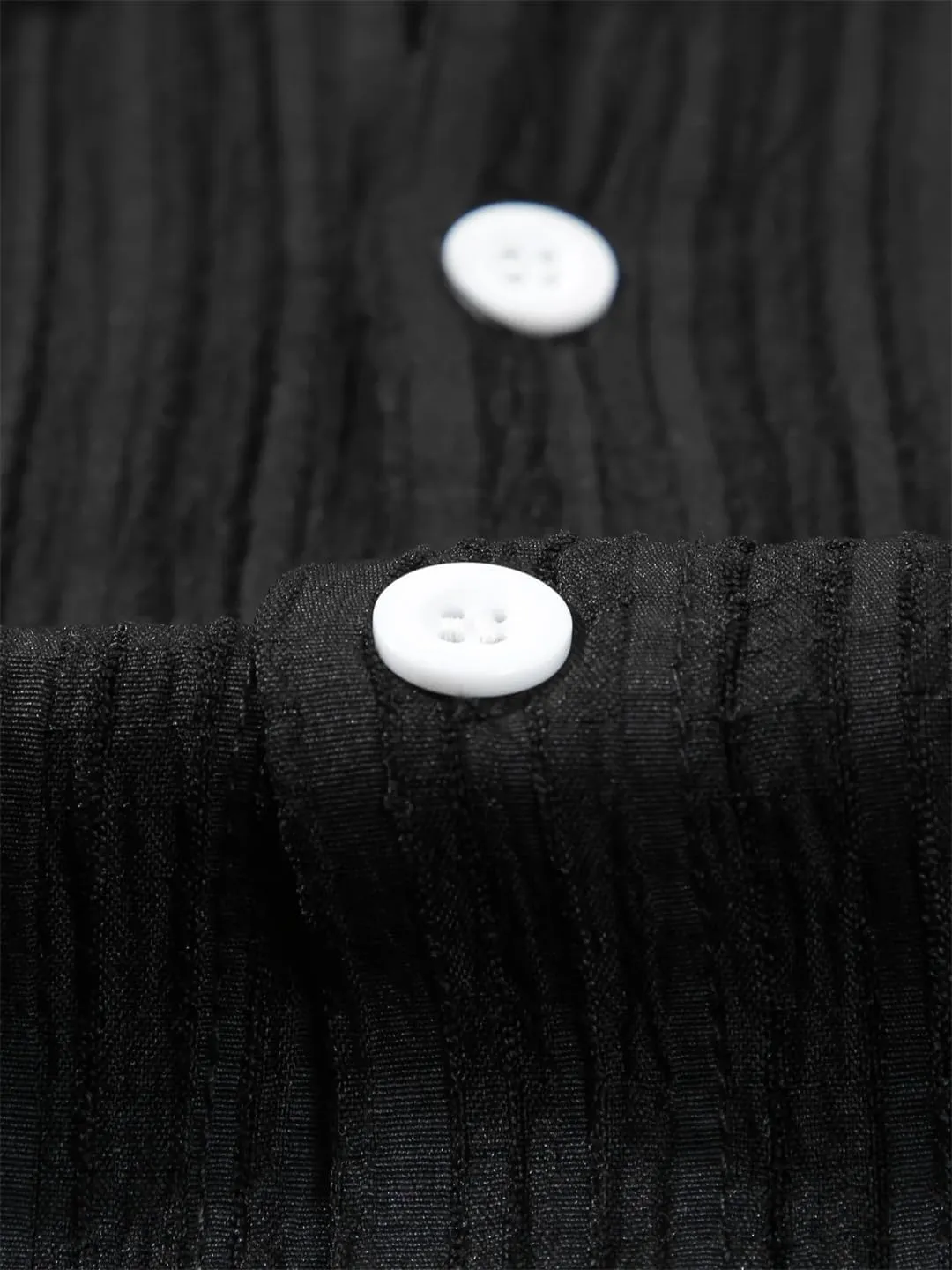 Men's Shirt Set with Pleated Texture Buttons Cardigan Short Sleeved Top Solid Color Drawstring Pants