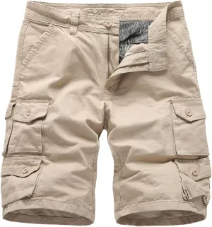 Mens Shorts Cargo Multi-Pockets Casual Work Shorts Solid Color Lightweight Hiking Shorts for Camping Hiking