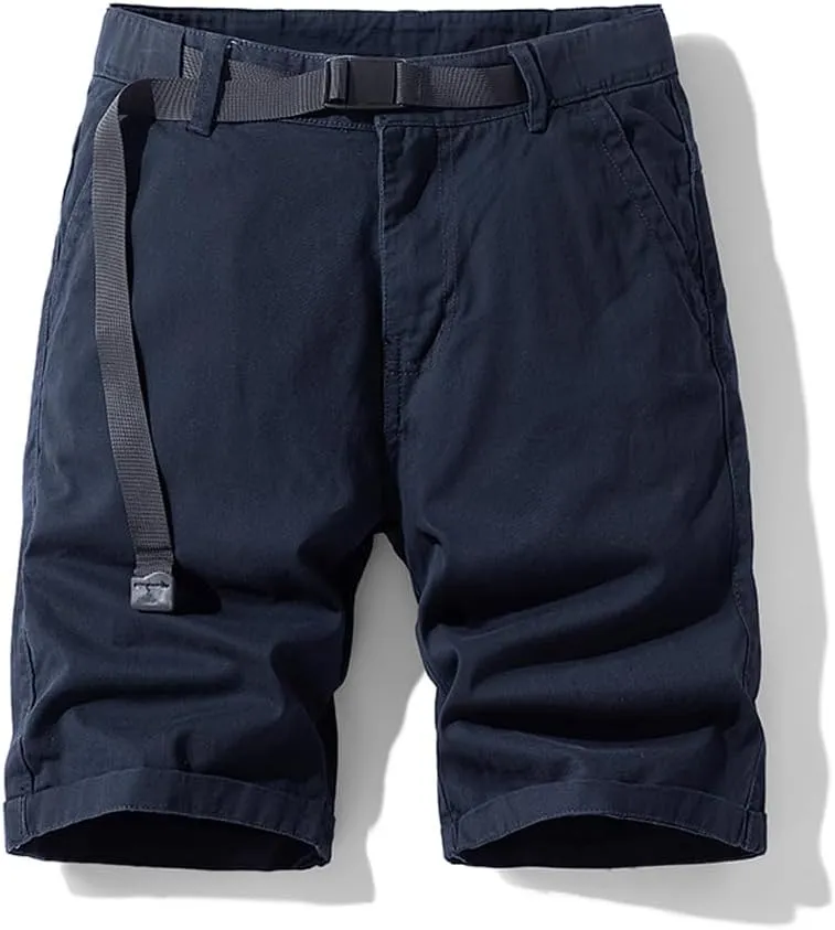 Men's Slim Fit Casual Cargo Shorts Summer Solid Drawstring Cotton Work Shorts
