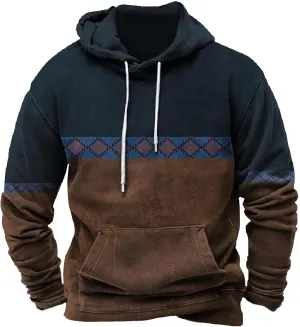 Mens Sweatshirt Hoodie Design Ethnic Print Graphic Tee Shirts Loose Drawstring Western Aztec Ethnic Hood Pullover