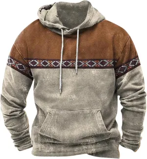 Mens Sweatshirt Hoodie Design Ethnic Print Graphic Tee Shirts Loose Drawstring Western Aztec Ethnic Hood Pullover