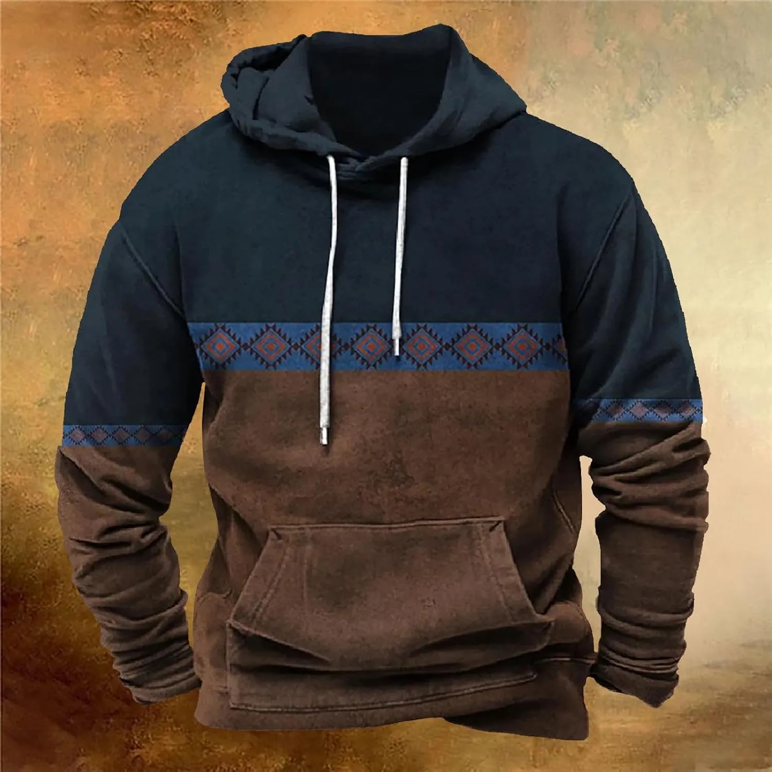 Mens Sweatshirt Hoodie Design Ethnic Print Graphic Tee Shirts Loose Drawstring Western Aztec Ethnic Hood Pullover