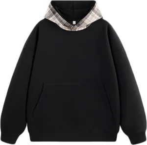 Mens Sweatshirt Hoodies Long Sleeve Casual Sweatshirts Men's Classic Plaid Hoodies with Pocket Drawstring Pullover