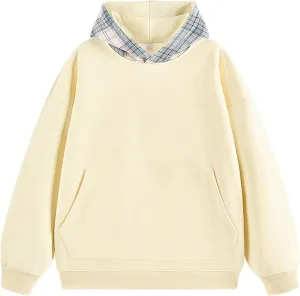 Mens Sweatshirt Hoodies Long Sleeve Casual Sweatshirts Men's Classic Plaid Hoodies with Pocket Drawstring Pullover
