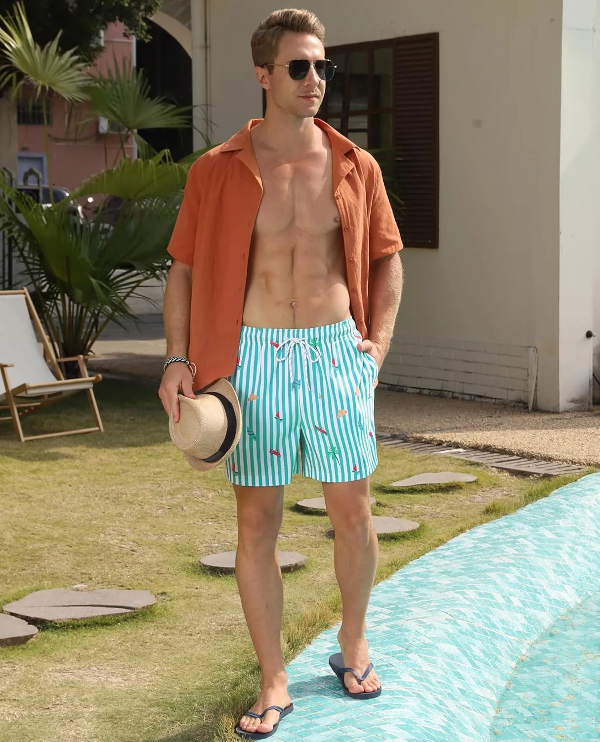 Mens Swim Trunks with Compression Lined Short Bathing Suits for Men 5 Inch Inseam Liner Men's Swimming Trunk