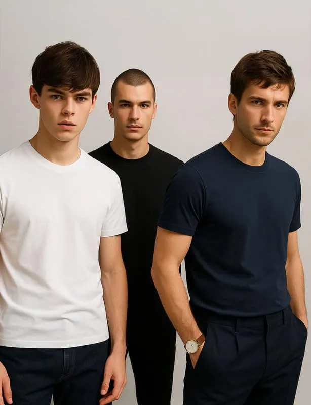 Men's T-Shirts 3 Pack,100% Combed Cotton Plain Fitted Short Sleeves Crew Neck Tees Multipack Basic T Shirts for Men