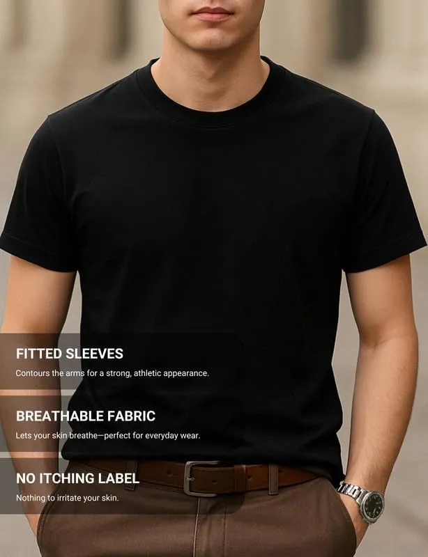 Men's T-Shirts 3 Pack,100% Combed Cotton Plain Fitted Short Sleeves Crew Neck Tees Multipack Basic T Shirts for Men