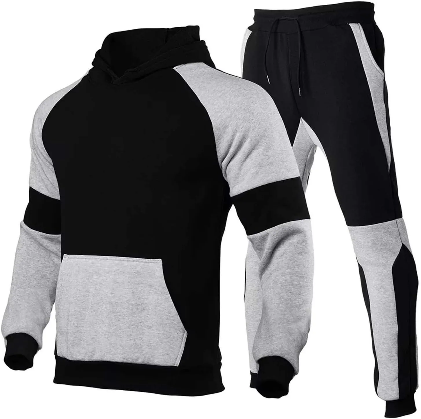 Men's Tracksuit 2 Piece Hoodie Athletic Sweatsuits Color Block Long Sleeve Hooded Sweatshirts Loose Sweatpant Set
