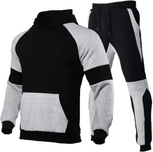 Men's Tracksuit 2 Piece Hoodie Athletic Sweatsuits Color Block Long Sleeve Hooded Sweatshirts Loose Sweatpant Set