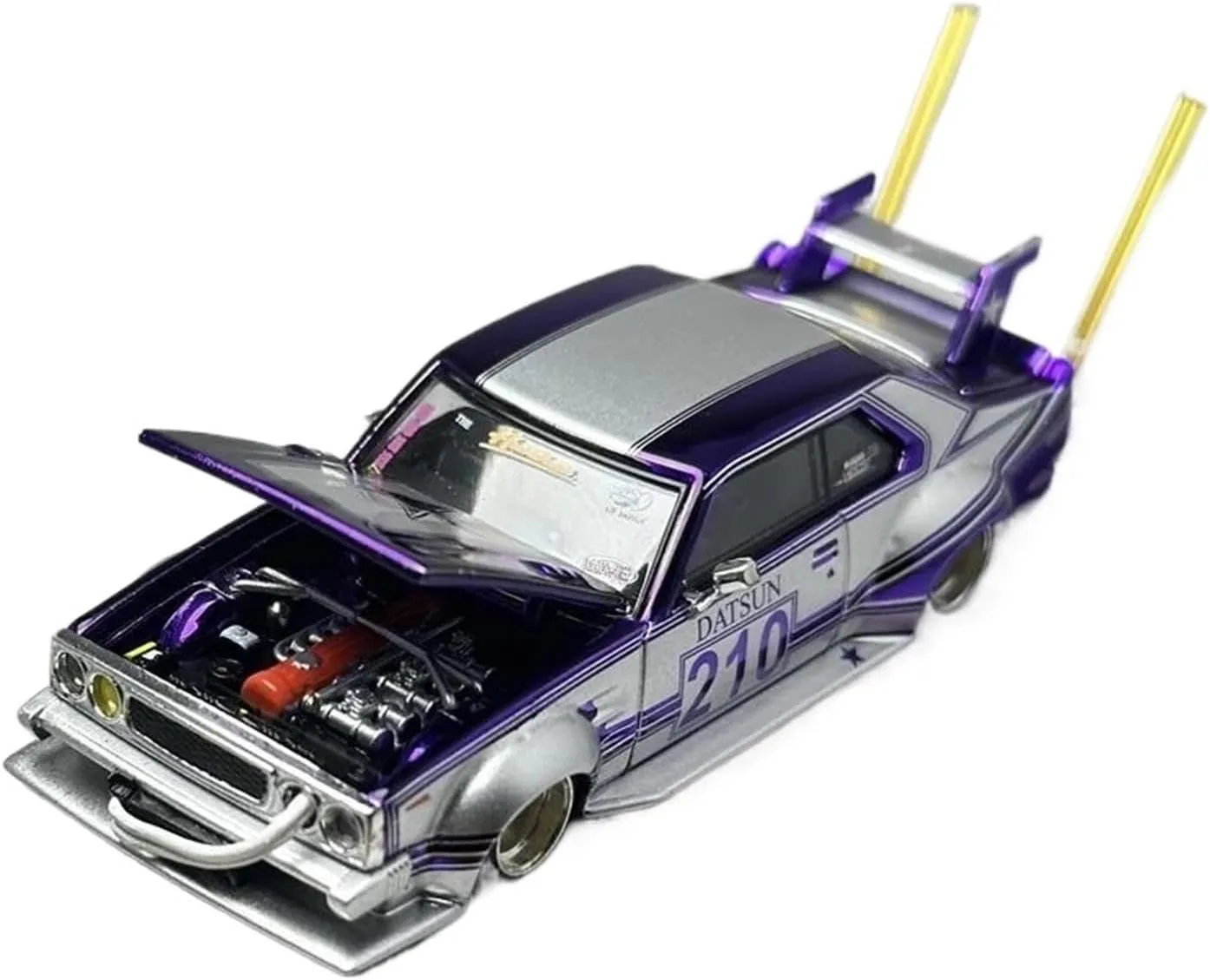 Metal Die Cast Toy Cars 1:64 for Nissan Skyline Mk5 C210 Chrome Purple Alloy Sports Car Model Modified Miniature Die-Cast Replicas for Home Or Office Décor