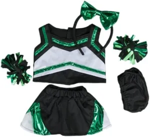 Metallic Green and Black Cheerleader Outfit Fits 6 to 10 Inch Stuffed Animals Sparkly Uniform with Pom Poms for Plush Toys, Teddy, Bear Dressup Costume Soft Toys