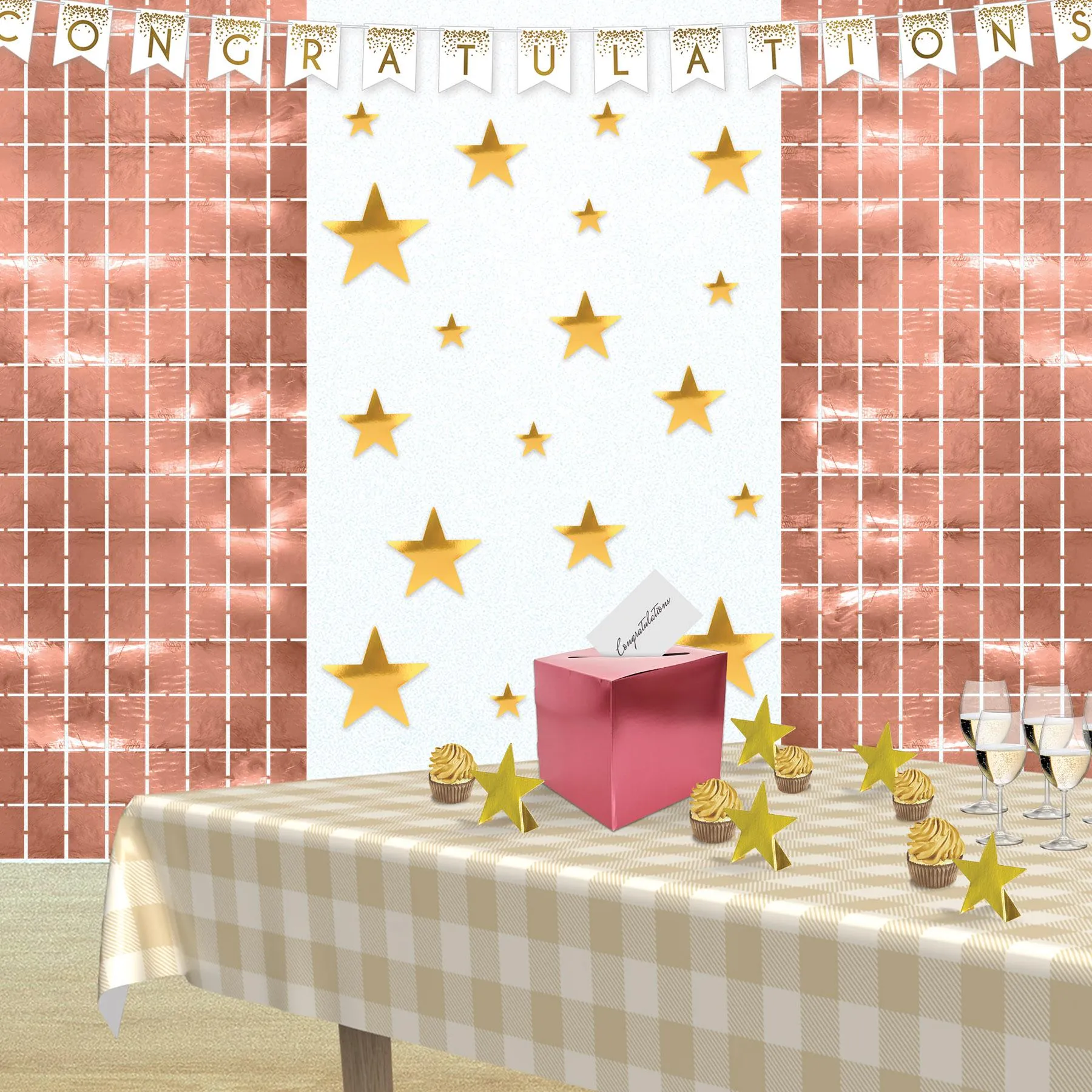 Metallic Party Square Curtain - Rose Gold (6 Per Case)