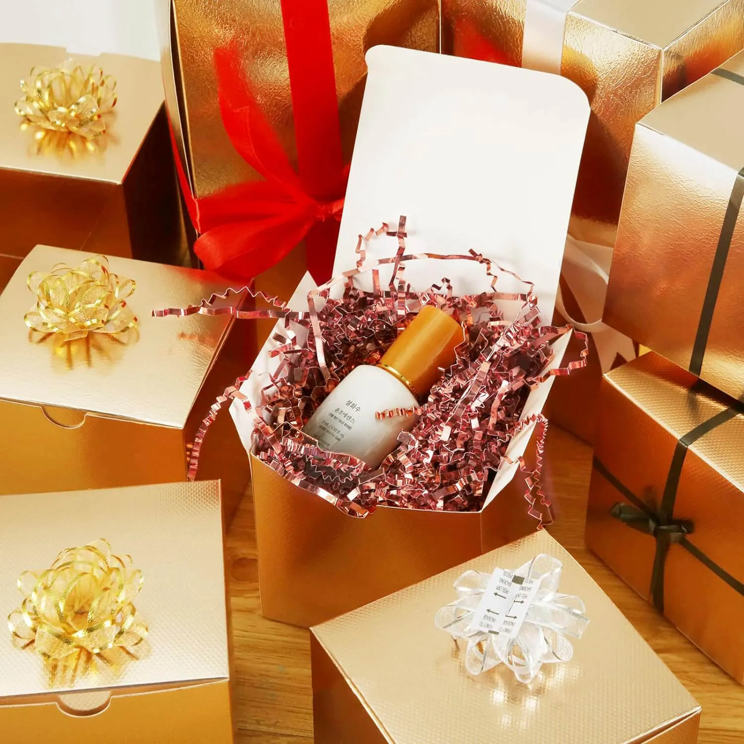 Metallic Rose Gold Crinkle Paper Shredded Gift Basket Filler, 1 LB