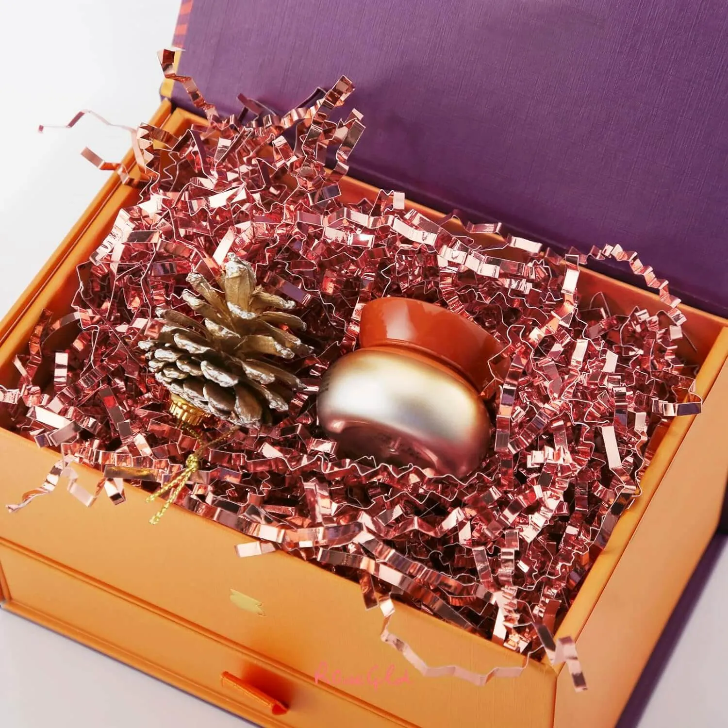 Metallic Rose Gold Crinkle Paper Shredded Gift Basket Filler, 1 LB