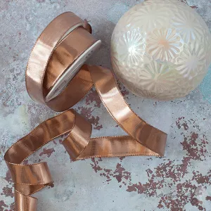 Metallic Rose Gold Wire Edged Ribbon